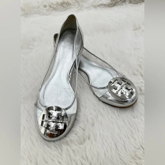 Tory Burch Reva Audrey Silver & Clear Ballet Flat Sz 9 - Picture 5 of 11
